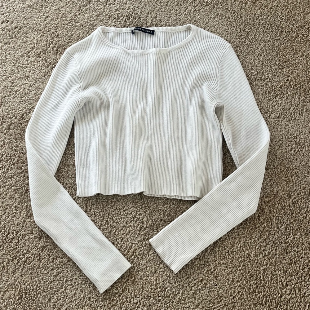 Brandy Melville Cream Ribbed Sweater Top